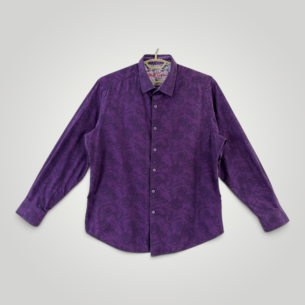 Robert Graham Mens 2XL Classic Fit Purple Floral Damask Button Down Shirt Cotton